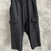 TOP-YAMAMOTO black straight-leg cargo pants, large pocket wool trousers, wide-leg drape loose casual pants