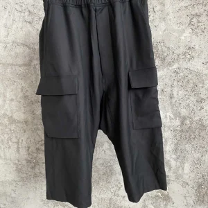 TOP-YAMAMOTO black straight-leg cargo pants, large pocket wool trousers, wide-leg drape loose casual pants