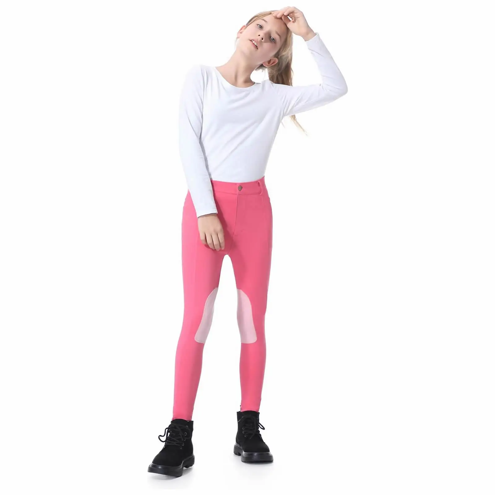 Winter Girls Equestrian Clothing Horse Riding Pants With Front-Zip Knee-Patches Nylon Pockets For Kids - Image 4